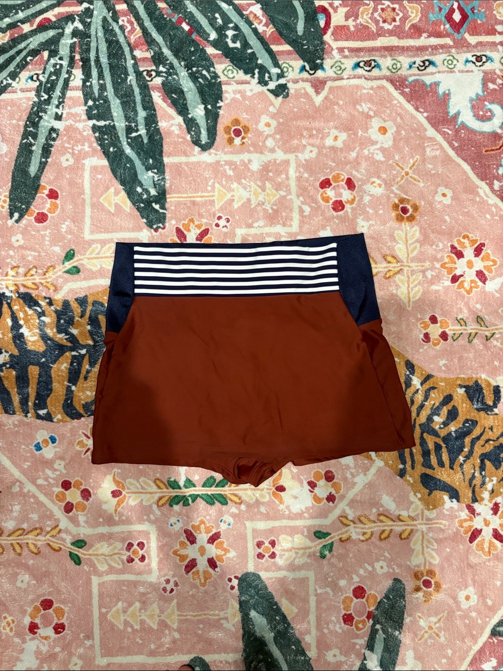 Free People Seea Rust Swim Shorts with Navy & White Striped Waistband